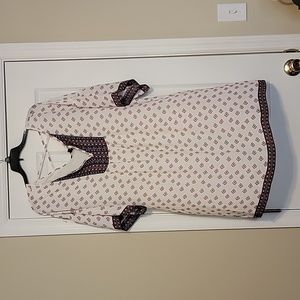 Signature Studio dress.  Cream colored with blue and red prints.  Size medium